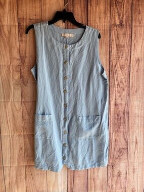 LOFT light blue button-down front linen blend dress Size 14